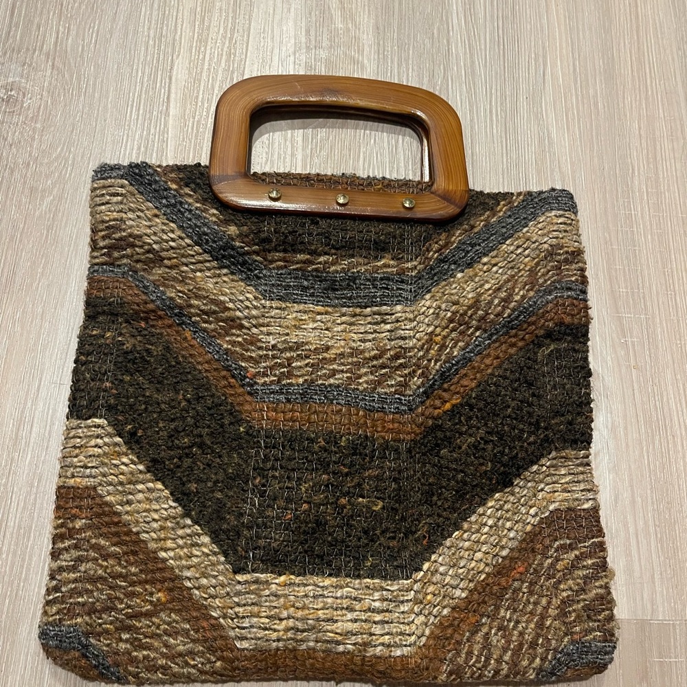 Vintage Handcrafted Chevron Pattern wool Tote Bag